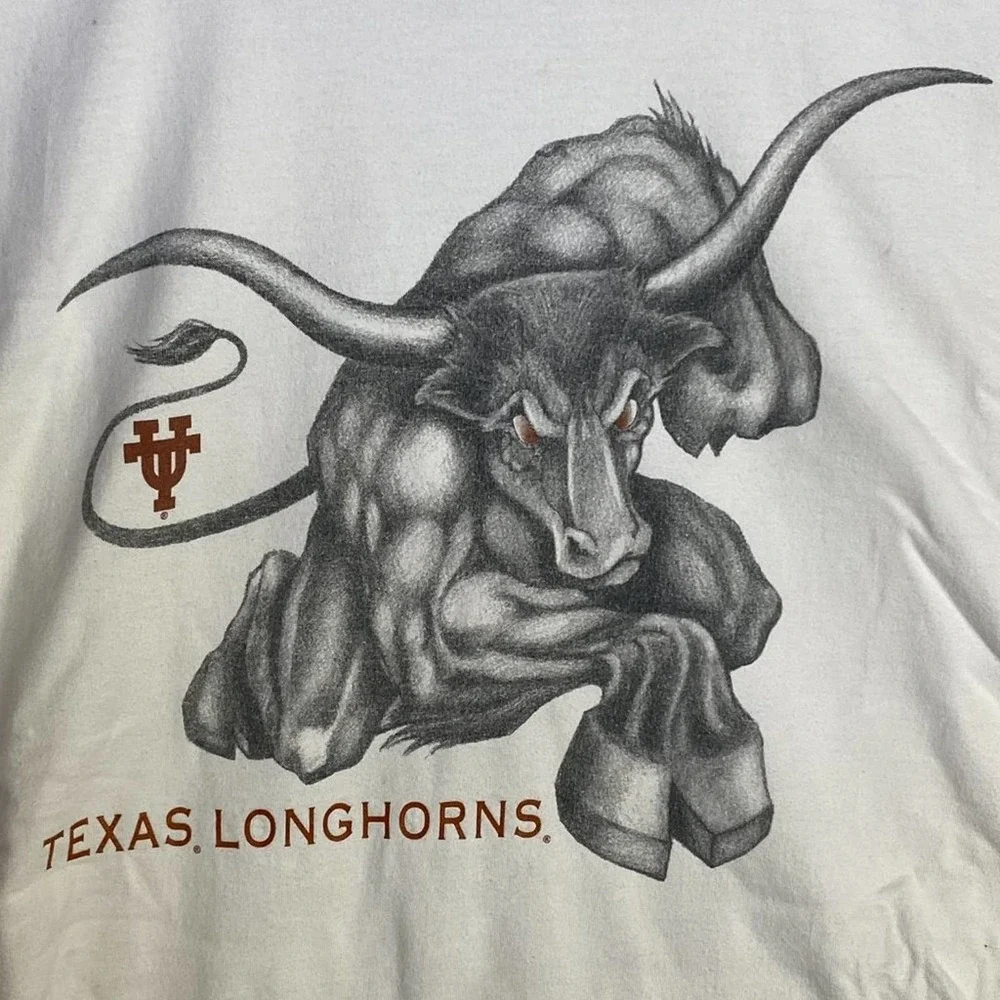Vintage Longhorns Shirt Mens 2XL White Bull Graphic Print University of Texas UT